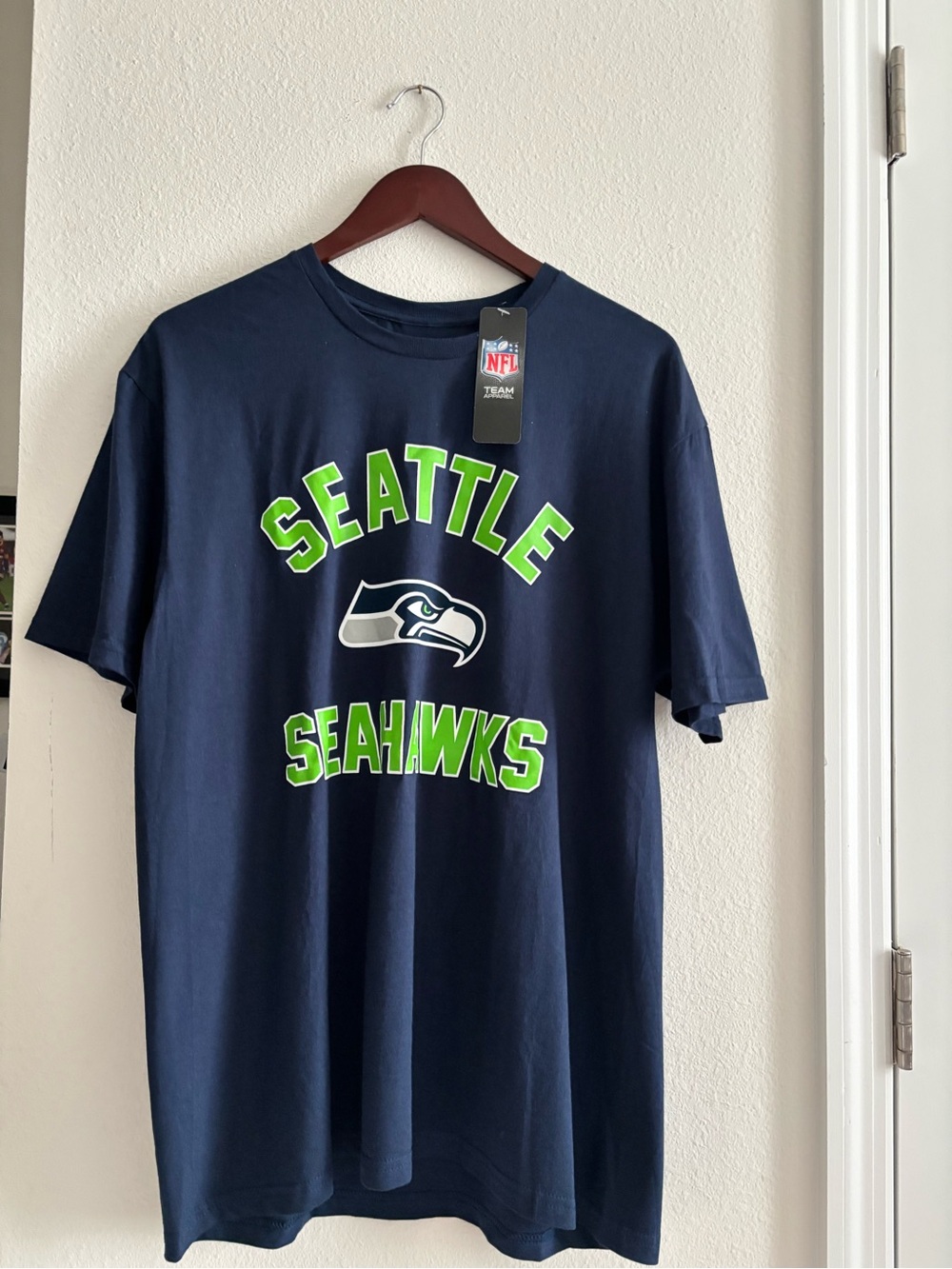 NFL Seattle Seahawks Navy Tee with Neon Green Team Graphics